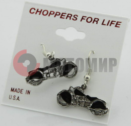 Серьги в виде мотоц.с черн.вставк.США Серьги в виде мотоц.с черн.вставк.США